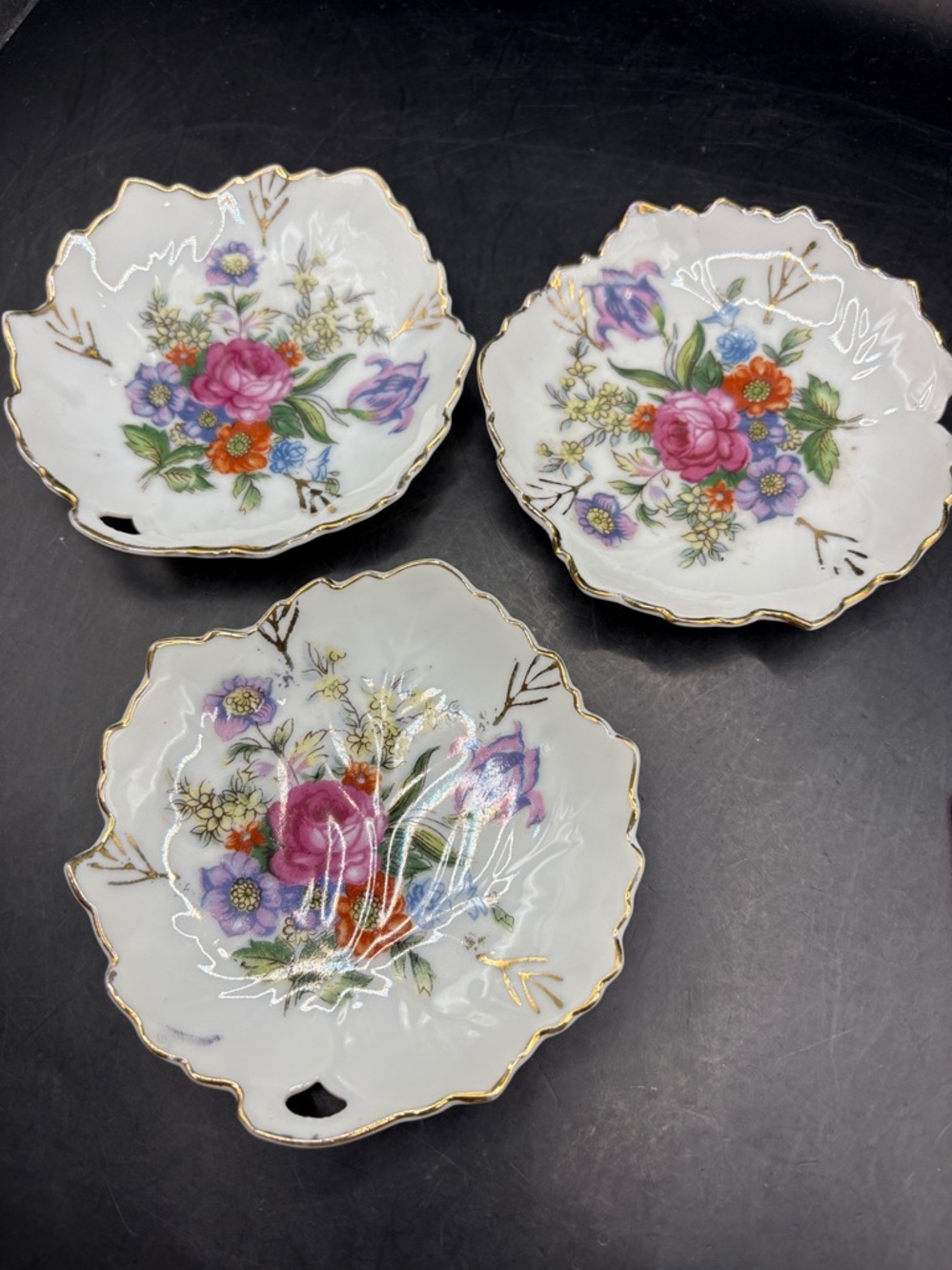3 Vintage Japan Leaf Butter Pats